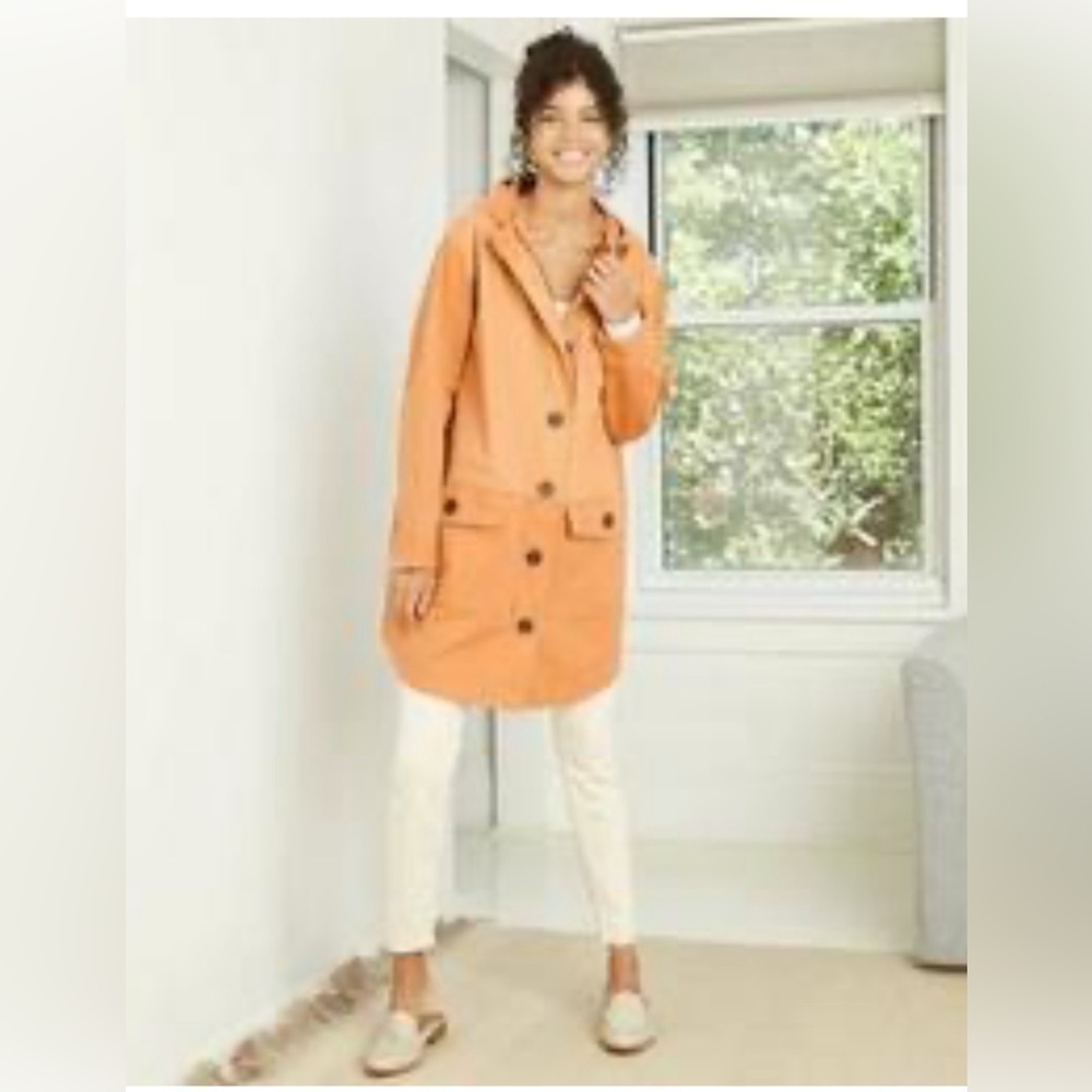 NWT Universal Thread Women's Mid Length Hooded Colorblock Jacket Camel Size S